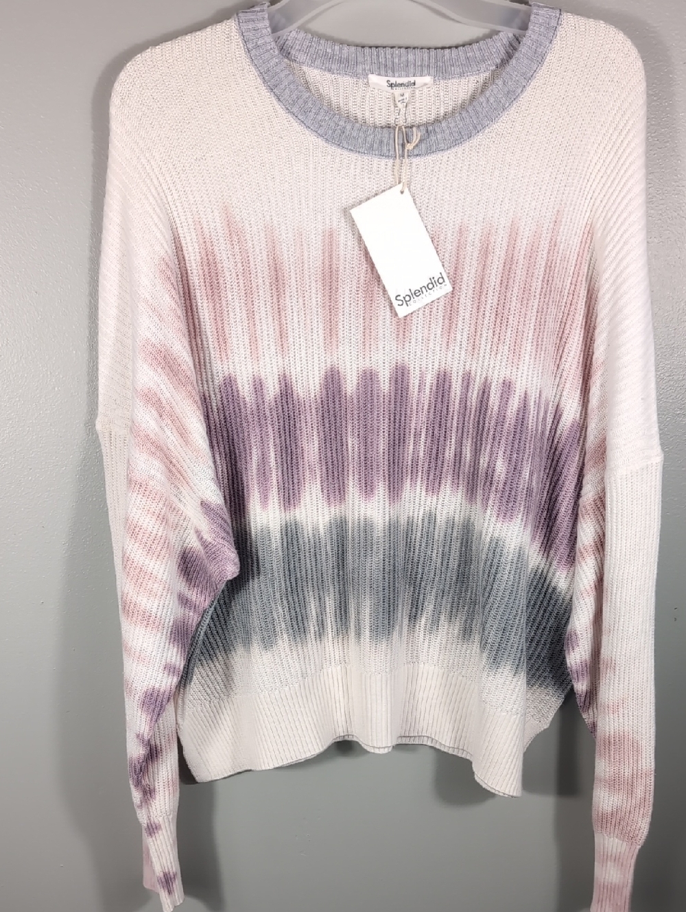 New Splendid Lightweight Spring Pink & Gray Tie-Dye Crewneck Knit Sweater, M. - Picture 2 of 5